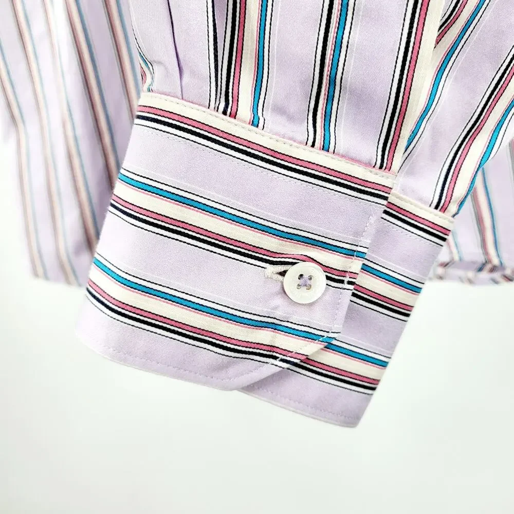 Bugatchi UOMO Classic Fit Purple Pinstripe Long Sleeve Button Up Shirt Men's XL